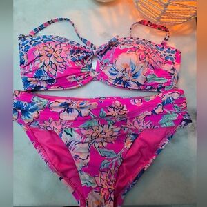 Floral Pink Bikini Set- Size 4 Jessa Preppy Bandeau Pink Tropical